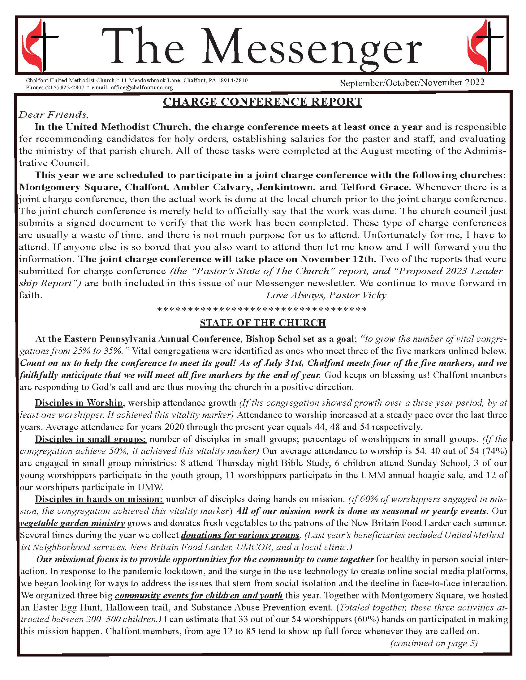 Chalfont United Methodist Church Messenger Newsletter